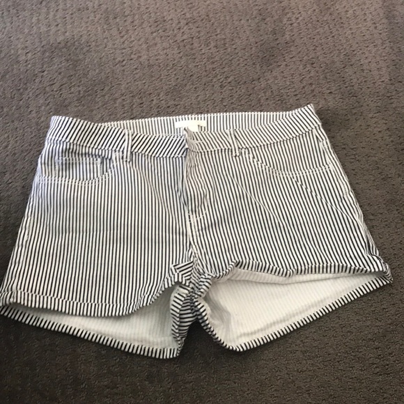 black and white striped denim shorts